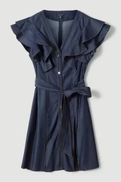 Budget 😉 Karen Millen Tailored Denim Frill Sleeve Mini 👗 Dress ⌛ 11 Budget 😉 Karen Millen Tailored Denim Frill Sleeve Mini 👗 Dress ⌛ -Karen Millen Outlet store bkk05225 denim xl 3