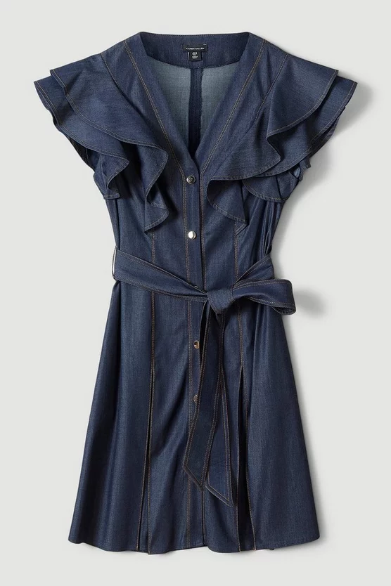 Budget 😉 Karen Millen Tailored Denim Frill Sleeve Mini 👗 Dress ⌛ 6 Budget 😉 Karen Millen Tailored Denim Frill Sleeve Mini 👗 Dress ⌛ - Image 4