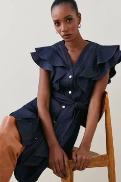 Budget 😉 Karen Millen Tailored Denim Frill Sleeve Mini 👗 Dress ⌛ 12 Budget 😉 Karen Millen Tailored Denim Frill Sleeve Mini 👗 Dress ⌛ -Karen Millen Outlet store bkk05225 denim xl 4