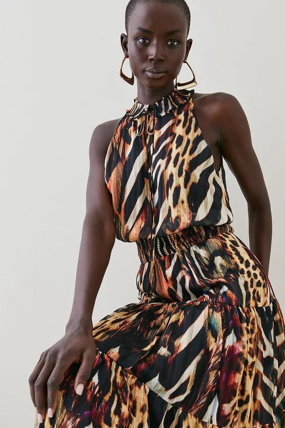 Outlet ๐ Karen Millen Animal Shirred Halter Woven Maxi ๐ Dress ๐ฅ 4 Outlet ๐ Karen Millen Animal Shirred Halter Woven Maxi ๐ Dress ๐ฅ - Image 2