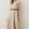 Wholesale 🥰 Karen Millen Check Belted High Low Midi 👗 Dress - camel 🧨