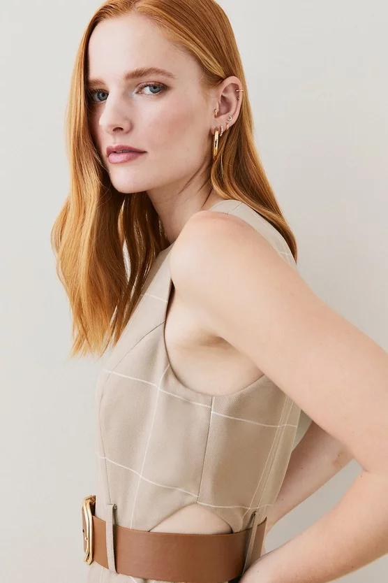 Wholesale ๐ฅฐ Karen Millen Check Belted High Low Midi ๐ Dress - camel ๐งจ 4 Wholesale ๐ฅฐ Karen Millen Check Belted High Low Midi ๐ Dress - camel ๐งจ - Image 2