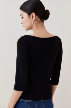 Flash Sale ⌛ Karen Millen Petite Cotton Slash Neck 3/4 Sleeve Top 🔔 10 Flash Sale ⌛ Karen Millen Petite Cotton Slash Neck 3/4 Sleeve Top 🔔 -Karen Millen Outlet store bkk05357 black xl 2