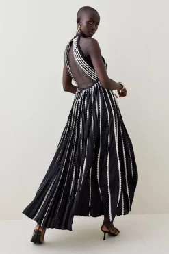 Brand new ⌛ Karen Millen Pleat Lace Insert Drama Woven Halter Maxi 💯 -Karen Millen Outlet store bkk05398 black xl 2