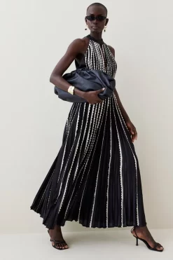 Brand new ⌛ Karen Millen Pleat Lace Insert Drama Woven Halter Maxi 💯 -Karen Millen Outlet store bkk05398 black xl 4
