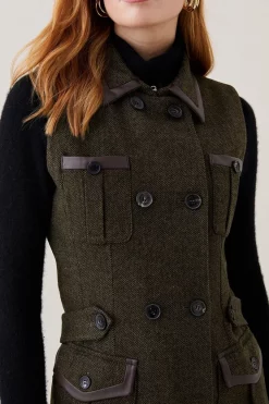Deals ⭐ Karen Millen Lydia Millen Heritage Tweed Sleeveless Jacket - dark green 😍 -Karen Millen Outlet store bkk05412 dark20green xl 2