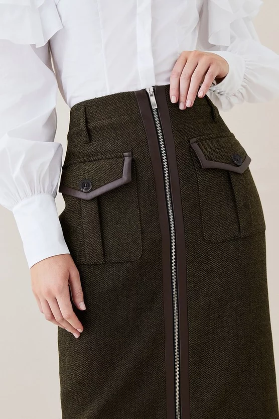 Top 10 ๐งจ Karen Millen Lydia Millen Heritage Tweed Belted Pencil ๐ Skirt - dark green ๐ 5 Top 10 ๐งจ Karen Millen Lydia Millen Heritage Tweed Belted Pencil ๐ Skirt - dark green ๐ - Image 3