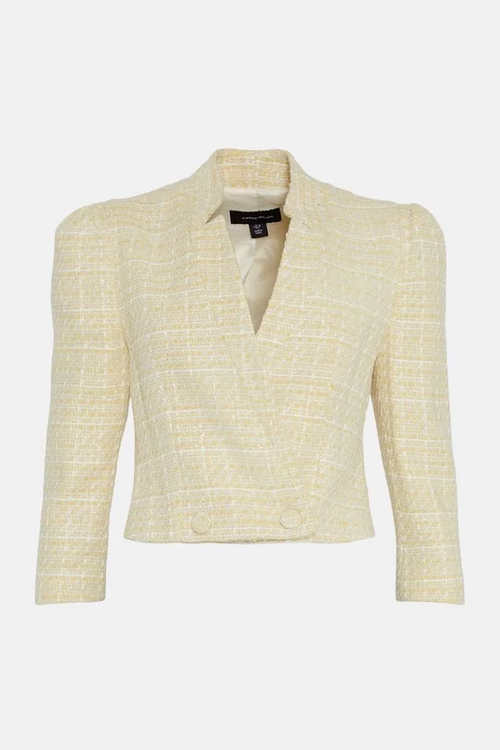 Coupon ๐ Karen Millen Sparkle Tweed Notch Neck Jacket - lemon โจ 6 Coupon ๐ Karen Millen Sparkle Tweed Notch Neck Jacket - lemon โจ - Image 4
