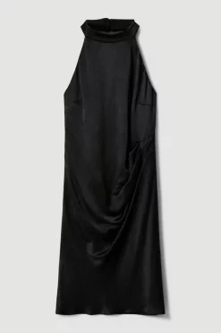 Deals 💯 Karen Millen Viscose Satin Back Crepe Diamante Back Halter Mini 👗 Dress 😉 -Karen Millen Outlet store bkk05479 black xl 3