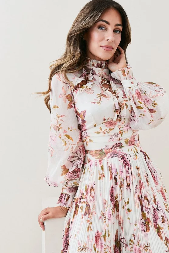 New π― Karen Millen Lydia Millen Floral Ruffle Chiffon Blouse π 4 New π― Karen Millen Lydia Millen Floral Ruffle Chiffon Blouse π - Image 2