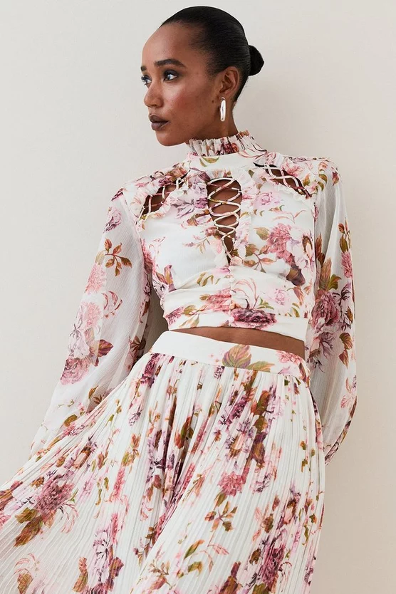 New π― Karen Millen Lydia Millen Floral Ruffle Chiffon Blouse π 5 New π― Karen Millen Lydia Millen Floral Ruffle Chiffon Blouse π - Image 3