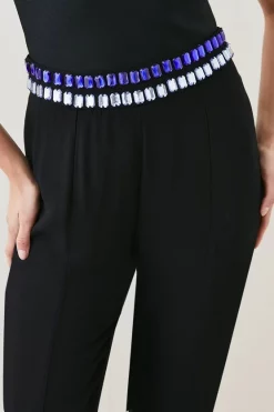 Deals 😀 Karen Millen Jewelled Detail Split Hem Woven Trouser - black 🌟 -Karen Millen Outlet store bkk05578 black xl 2