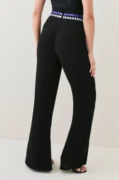 Deals 😀 Karen Millen Jewelled Detail Split Hem Woven Trouser - black 🌟 -Karen Millen Outlet store bkk05578 black xl 4
