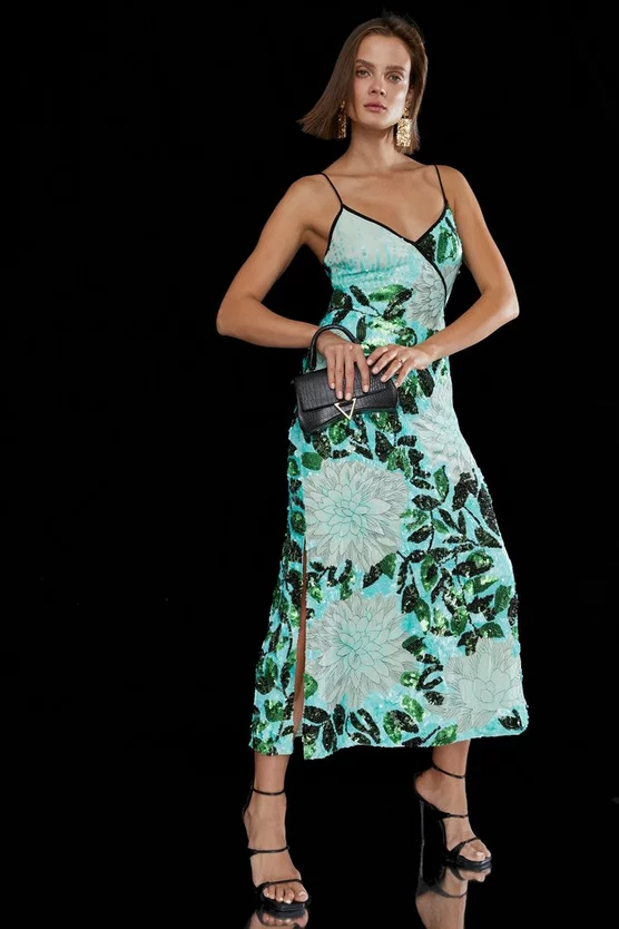 Best Sale โญ Karen Millen Floral Embroidery And Embellished Slip ๐ Dress - green ๐งจ 3 Best Sale โญ Karen Millen Floral Embroidery And Embellished Slip ๐ Dress - green ๐งจ