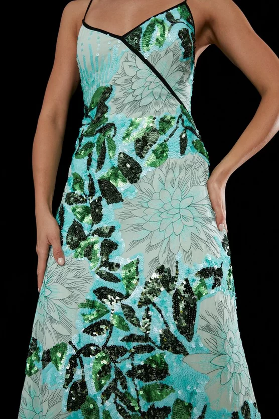 Best Sale โญ Karen Millen Floral Embroidery And Embellished Slip ๐ Dress - green ๐งจ 4 Best Sale โญ Karen Millen Floral Embroidery And Embellished Slip ๐ Dress - green ๐งจ - Image 2