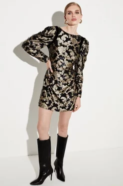 Wholesale ✔️ Karen Millen Sequinned Jacquard Batwing Mini 👗 Dress - black 🎁