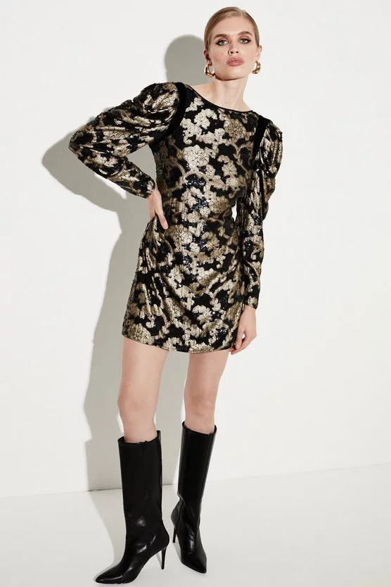Wholesale ✔️ Karen Millen Sequinned Jacquard Batwing Mini 👗 Dress - black 🎁 3 Wholesale ✔️ Karen Millen Sequinned Jacquard Batwing Mini 👗 Dress - black 🎁