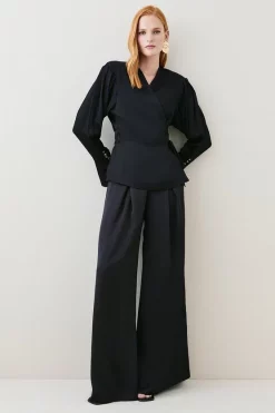 Cheapest โค๏ธ Karen Millen Viscose Satin Strong Shoulder Tie Top ๐