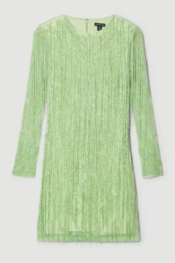 Budget ❤️ Karen Millen Crystal Embellished Fringed Mini 👗 Dress - green 👍 -Karen Millen Outlet store bkk05760 green xl 3