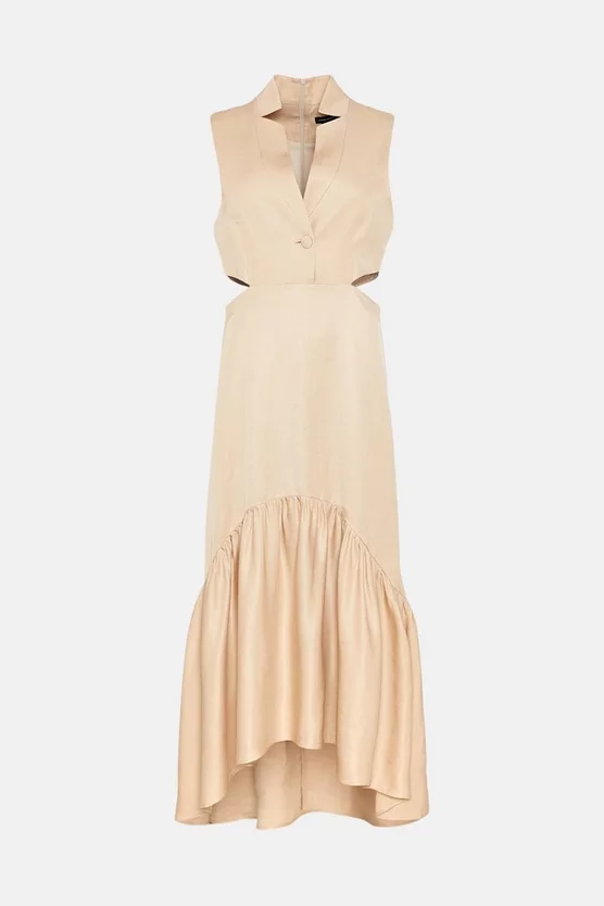 Cheapest ✔️ Karen Millen Premium Polished Linen Cut Out Peplum Maxi 👗 Dress 🥰 6 Cheapest ✔️ Karen Millen Premium Polished Linen Cut Out Peplum Maxi 👗 Dress 🥰 - Image 4
