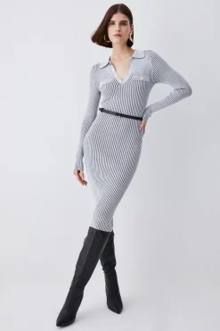 Buy ✨ Karen Millen Buttoned Collar Pocket Front Midi 👗 Dress - grey ❤️