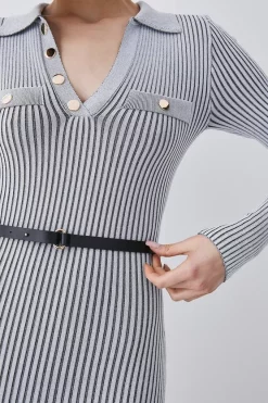 Buy ✨ Karen Millen Buttoned Collar Pocket Front Midi 👗 Dress - grey ❤️ -Karen Millen Outlet store bkk05890 grey xl 2