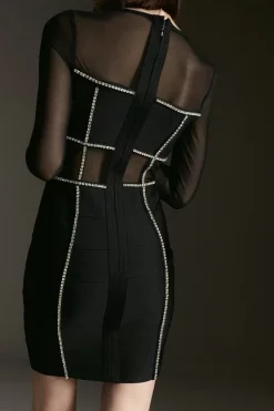 Hot Sale 🥰 Karen Millen Bandage Cut Out Mesh Knitted Mini 👗 Dress 😍 -Karen Millen Outlet store bkk05901 black xl 4