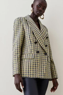 Wholesale ✔️ Karen Millen Italian Texture & Sequin Tweed Tailored Double Breasted Jacket - yellow 💯 -Karen Millen Outlet store bkk05912 yellow xl 5