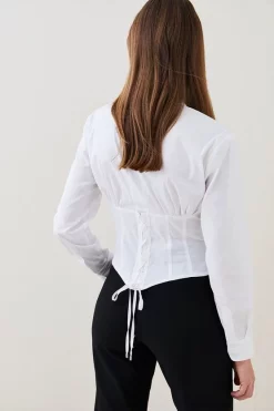 Flash Sale 🧨 Karen Millen Corset Back Tailored 👚 Shirt - ivory 👏 -Karen Millen Outlet store bkk05918 ivory xl 2