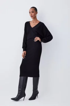 Top 10 🥰 Karen Millen Viscose Blend Knit Midi 👗 Dress - black 🥰