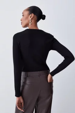 Best Sale 👍 Karen Millen Viscose Blend Knitted Crew Neck Jumper ✨ -Karen Millen Outlet store bkk05971 black xl 2