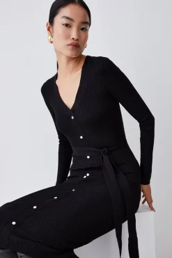 Cheapest 🥰 Karen Millen Knitted Ribbed Midi 👗 Dress ✔️ 14 Cheapest 🥰 Karen Millen Knitted Ribbed Midi 👗 Dress ✔️ -Karen Millen Outlet store bkk05973 black xl 4