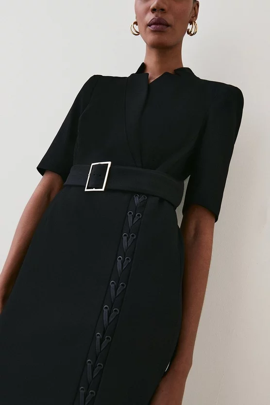 Cheap 🔥 Karen Millen Structured Crepe Lace Up Forever Midi 👗 Dress 💯 4 Cheap 🔥 Karen Millen Structured Crepe Lace Up Forever Midi 👗 Dress 💯 - Image 2