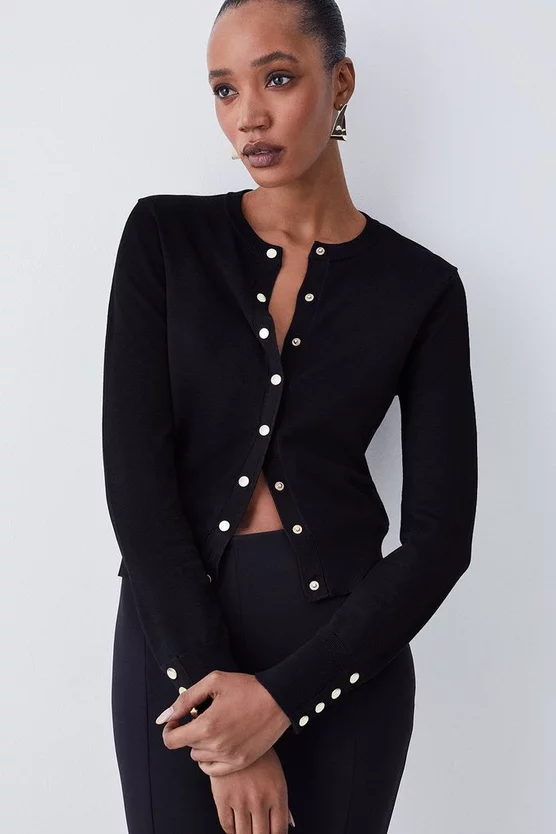 Budget ๐ Karen Millen Viscose Blend Knitted Crew Neck Cardigan โ๏ธ 3 Budget ๐ Karen Millen Viscose Blend Knitted Crew Neck Cardigan โ๏ธ