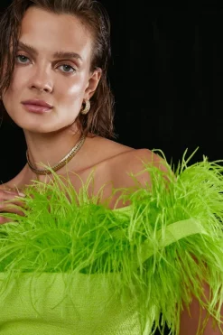 Wholesale 🥰 Karen Millen Boucle Feather Bardot Mini 👗 Dress - lime 🧨 -Karen Millen Outlet store bkk06025 lime xl 2