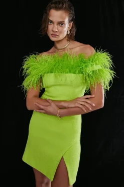 Wholesale 🥰 Karen Millen Boucle Feather Bardot Mini 👗 Dress - lime 🧨 -Karen Millen Outlet store bkk06025 lime xl 3