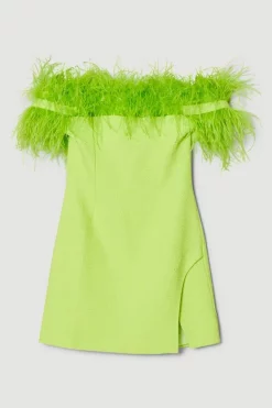 Wholesale 🥰 Karen Millen Boucle Feather Bardot Mini 👗 Dress - lime 🧨 -Karen Millen Outlet store bkk06025 lime xl 4