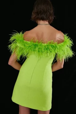 Wholesale 🥰 Karen Millen Boucle Feather Bardot Mini 👗 Dress - lime 🧨 -Karen Millen Outlet store bkk06025 lime xl 5
