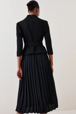 New 😍 Karen Millen Structured Crepe Forever Soft Pleated Midi 👗 Dress 😀 -Karen Millen Outlet store bkk06027 black xl 2