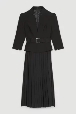 New 😍 Karen Millen Structured Crepe Forever Soft Pleated Midi 👗 Dress 😀 -Karen Millen Outlet store bkk06027 black xl 3