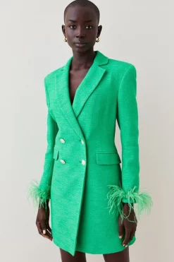 Cheap ✔️ Karen Millen Boucle Double Breasted Feather Cuff Blazer Mini 👗 Dress 🎉