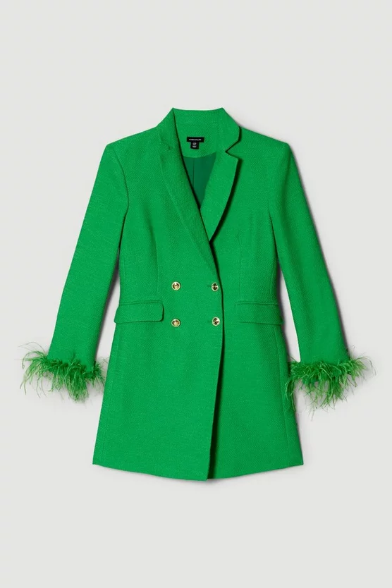 Cheap ✔️ Karen Millen Boucle Double Breasted Feather Cuff Blazer Mini 👗 Dress 🎉 6 Cheap ✔️ Karen Millen Boucle Double Breasted Feather Cuff Blazer Mini 👗 Dress 🎉 - Image 4