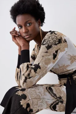 Wholesale 😍 Karen Millen Belted Slinky Sparkle Knit Jacquard 👗 Dress - natural ⭐ -Karen Millen Outlet store bkk06090 natural xl 2