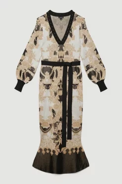 Wholesale 😍 Karen Millen Belted Slinky Sparkle Knit Jacquard 👗 Dress - natural ⭐ -Karen Millen Outlet store bkk06090 natural xl 3