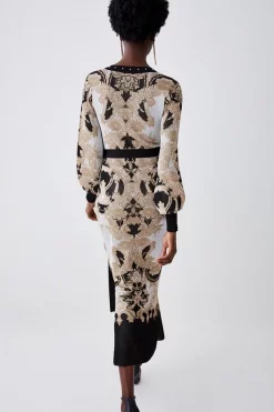 Wholesale 😍 Karen Millen Belted Slinky Sparkle Knit Jacquard 👗 Dress - natural ⭐ -Karen Millen Outlet store bkk06090 natural xl 4
