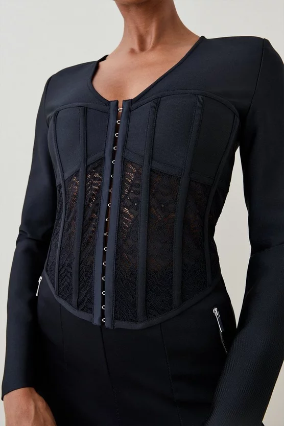 Discount ๐ Karen Millen Knitted Bandage Corset Style Top - black ๐งจ 3 Discount ๐ Karen Millen Knitted Bandage Corset Style Top - black ๐งจ