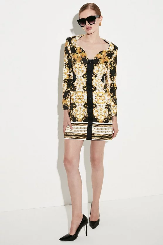 Outlet 🔔 Karen Millen Italian Satin Baroque Print Shift Mini 👗 Dress - black 🎁 3 Outlet 🔔 Karen Millen Italian Satin Baroque Print Shift Mini 👗 Dress - black 🎁