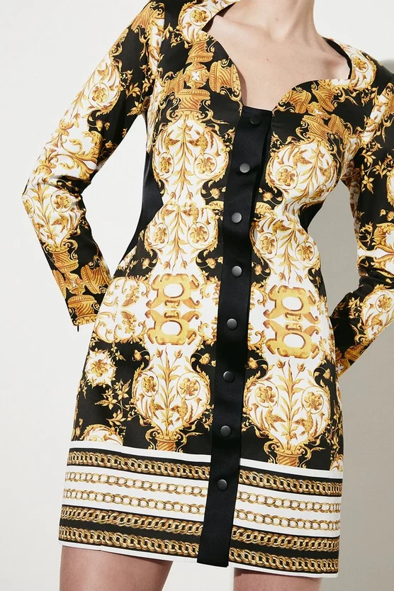 Outlet 🔔 Karen Millen Italian Satin Baroque Print Shift Mini 👗 Dress - black 🎁 4 Outlet 🔔 Karen Millen Italian Satin Baroque Print Shift Mini 👗 Dress - black 🎁 - Image 2