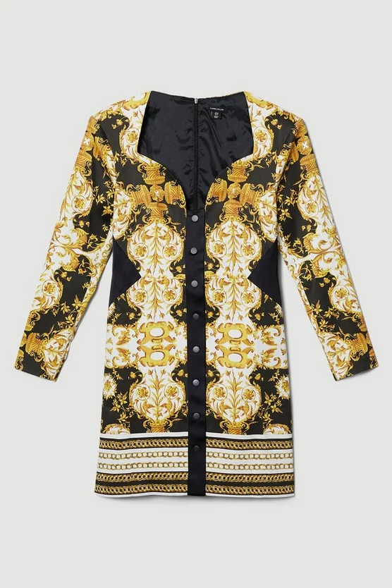 Outlet 🔔 Karen Millen Italian Satin Baroque Print Shift Mini 👗 Dress - black 🎁 6 Outlet 🔔 Karen Millen Italian Satin Baroque Print Shift Mini 👗 Dress - black 🎁 - Image 4