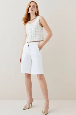 Brand new ✨ Karen Millen Sparkle Tweed Button Crop Top - ivory ✨ -Karen Millen Outlet store bkk06145 ivory xl 2